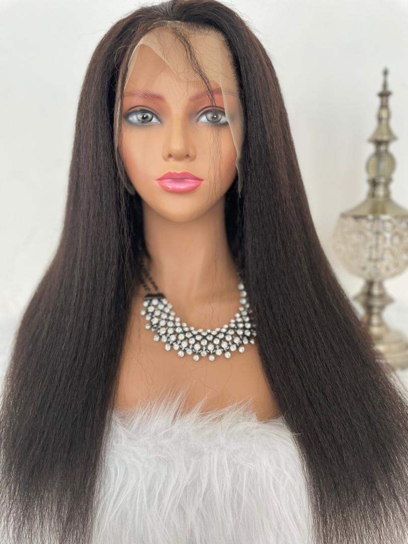 13x4 Natural Black Glueless Wig Kinky Straight 100% Human Hair Wig