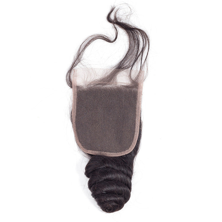 Peruvian Loose Wave Hair 4*4 Human Hair Undetectable Curly Lace Closure High Quality