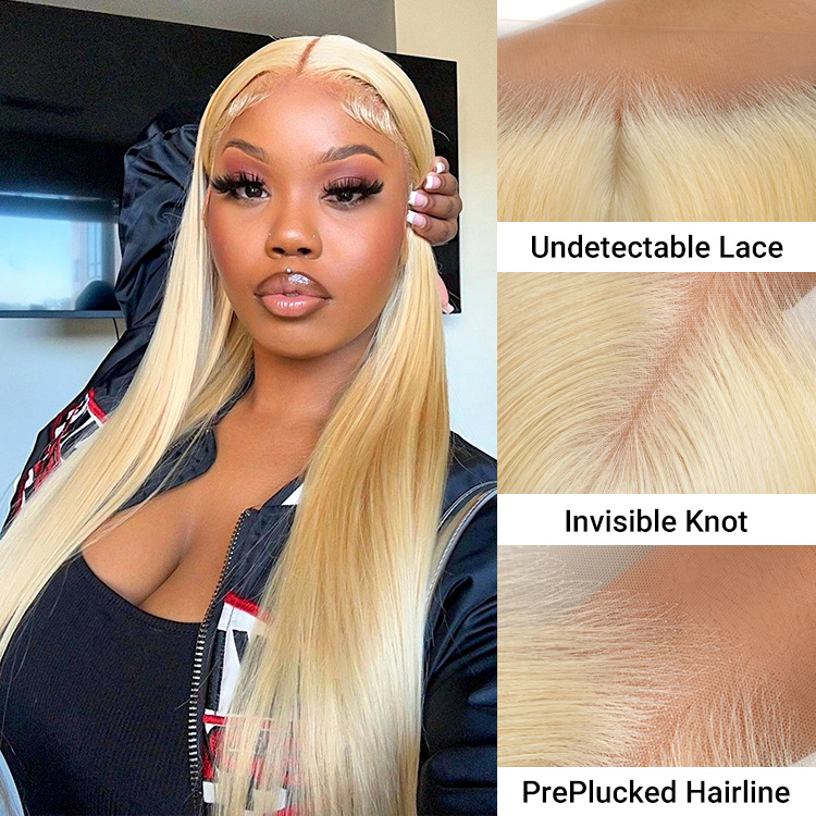 #613 Blonde Straight Virgin Hair with Transparent & HD 13*4 Lace Frontal Closure