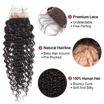 Peruvian Loose Wave Hair 4*4 Human Hair Undetectable Curly Lace Closure High Quality
