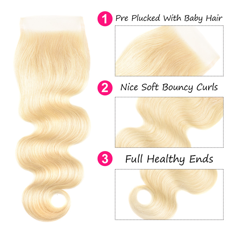#613 Blonde Straight Virgin Hair with Transparent & HD 13*4 Lace Frontal Closure