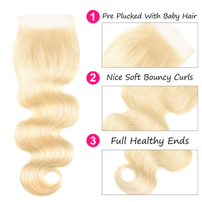 #613 Blonde Straight Virgin Hair with Transparent & HD 13*4 Lace Frontal Closure
