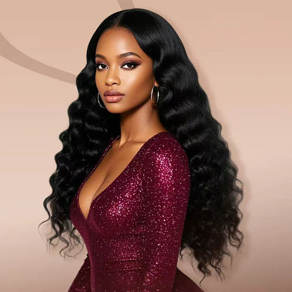Glueless Wig Loose Deep Wave Natural Black 100% Human Hair Wig