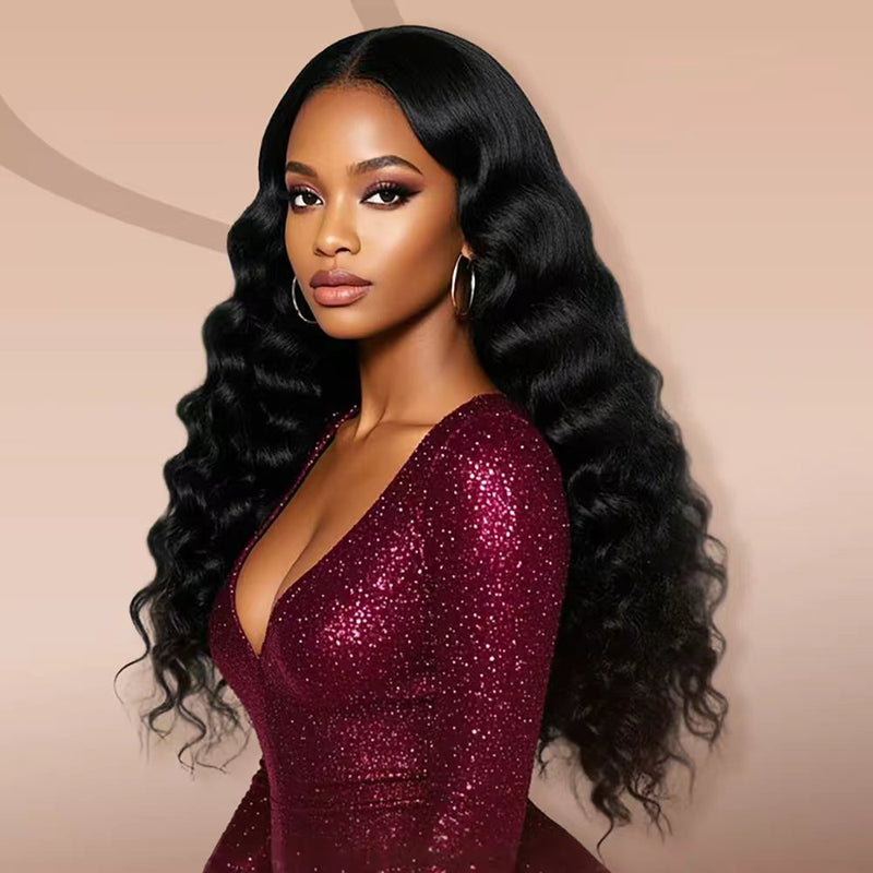 Glueless Wig Loose Deep Wave Natural Black 100% Human Hair Wig