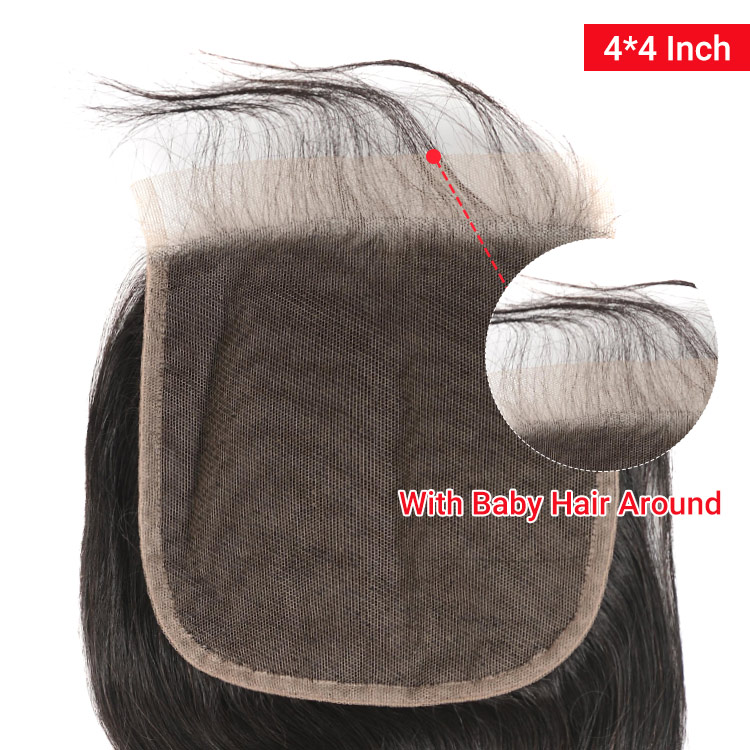 Straight 4*4 Transparent Lace Closure Natural Black Human Hair Real HD Lace Hair Closure