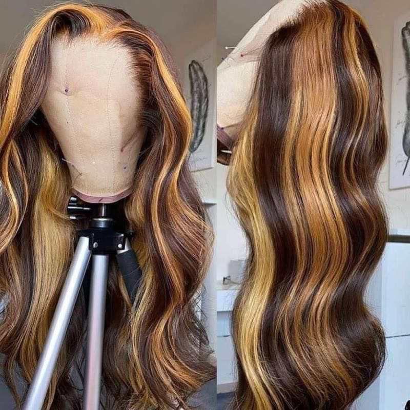 Pre-Styled Straight Highlight Wig Glueless 13x4 Body Wavy Lace Front Wig