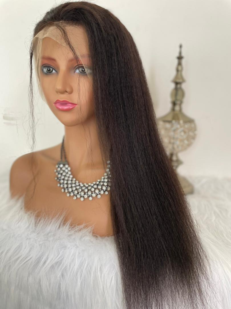 13x4 Natural Black Glueless Wig Kinky Straight 100% Human Hair Wig