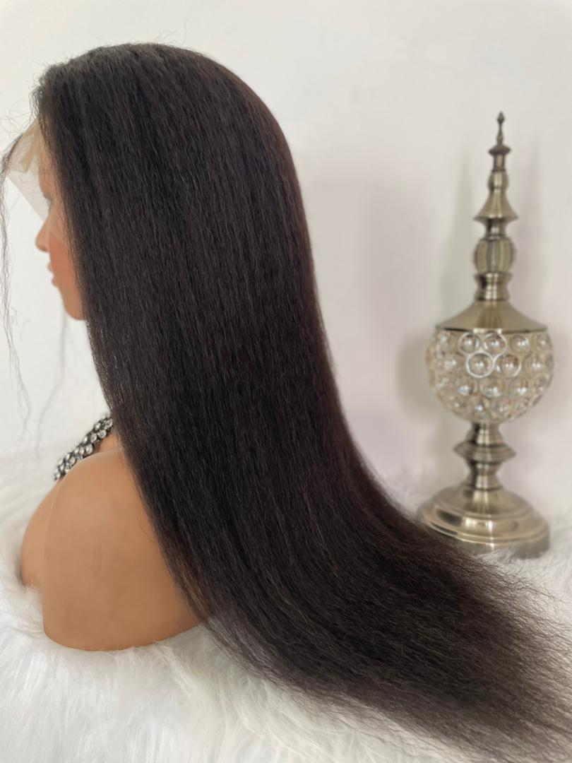 13x4 Natural Black Glueless Wig Kinky Straight 100% Human Hair Wig