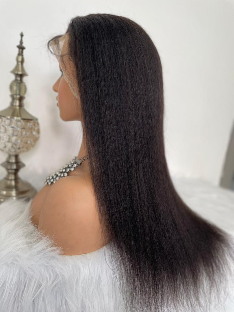 13x4 Natural Black Glueless Wig Kinky Straight 100% Human Hair Wig