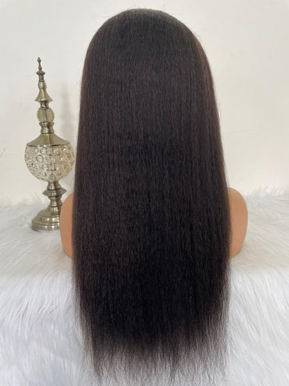 13x4 Natural Black Glueless Wig Kinky Straight 100% Human Hair Wig