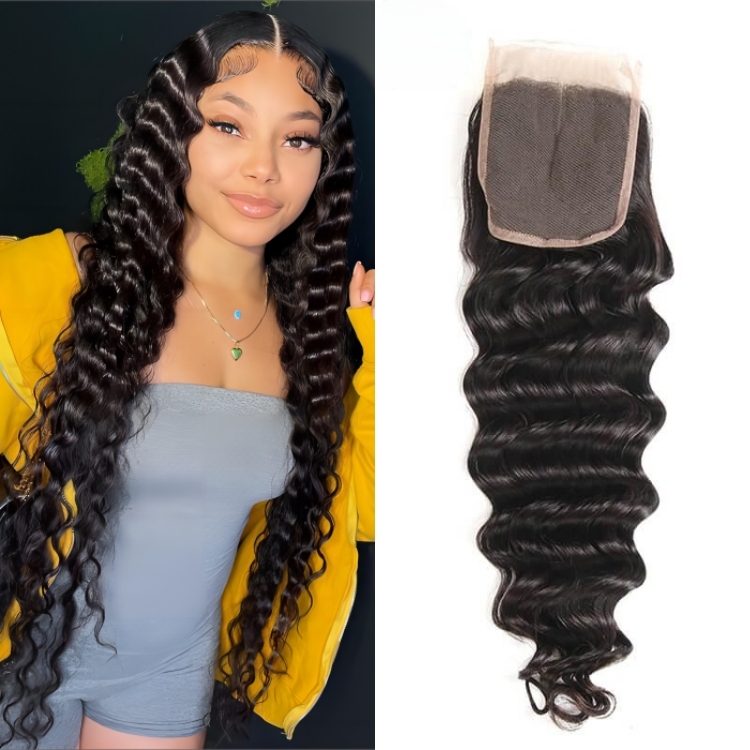 Peruvian Loose Wave Hair 4*4 Human Hair Undetectable Curly Lace Closure High Quality