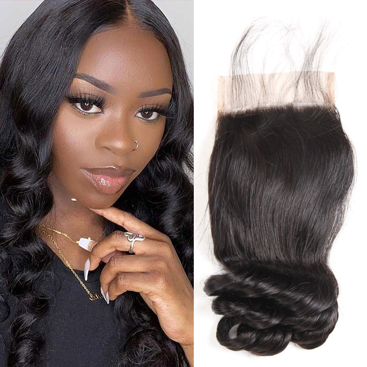 Peruvian Loose Wave Hair 4*4 Human Hair Undetectable Curly Lace Closure High Quality