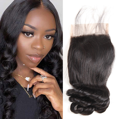 Peruvian Loose Wave Hair 4*4 Human Hair Undetectable Curly Lace Closure High Quality