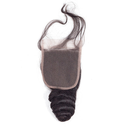 Peruvian Loose Wave Hair 4*4 Human Hair Undetectable Curly Lace Closure High Quality