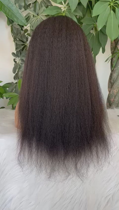 13x4 Natural Black Glueless Wig Kinky Straight 100% Human Hair Wig