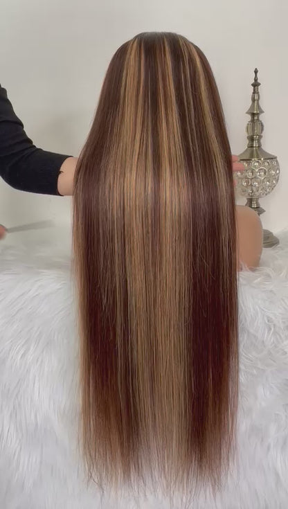 Pre-Styled Straight Highlight Wig Glueless 13x4 Body Wavy Lace Front Wig